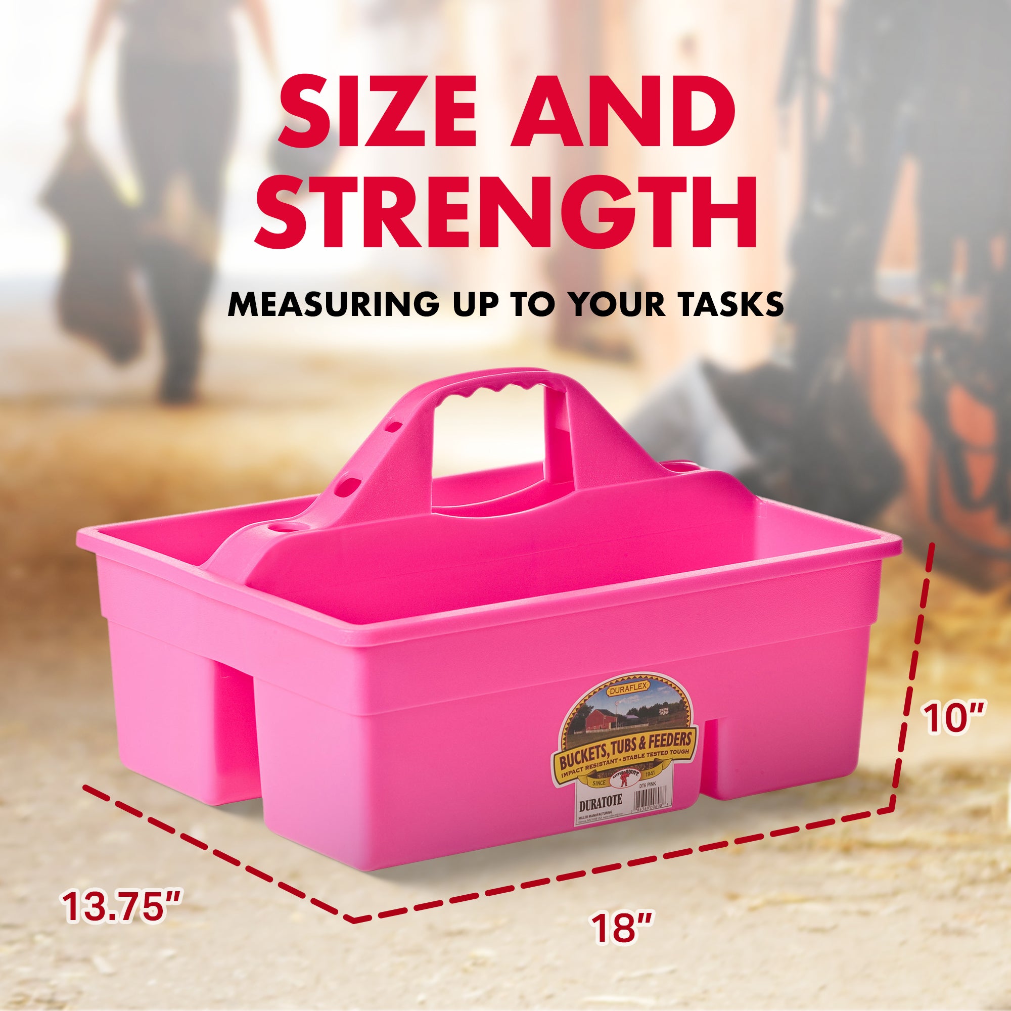 Little Giant DuraTote Plastic Box Organizer w/2 Compartments & Grip Handle, Pink