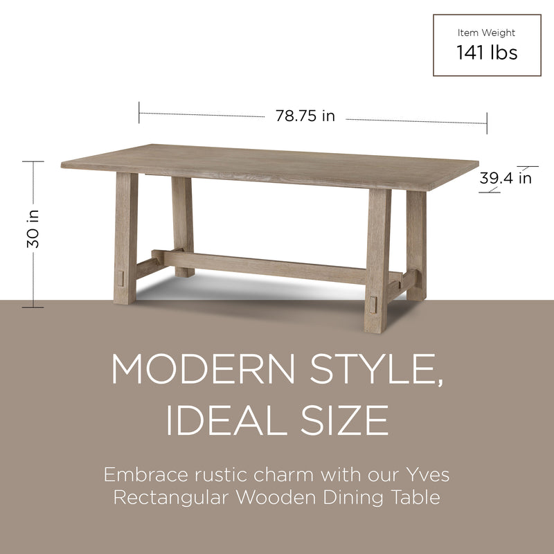 Maven Lane Yves Rectangular Wooden Dining Table in Weathered Grey Finish