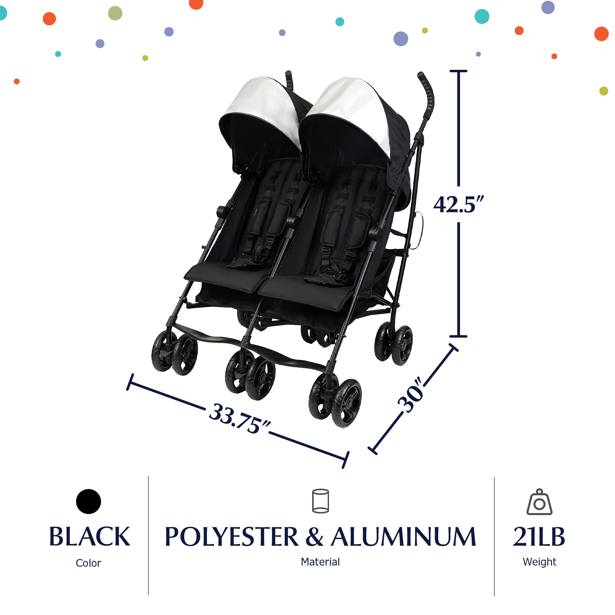 Summer Infant Side by Side Double Stroller for Infants & Toddlers, Black (Used) - VMInnovations