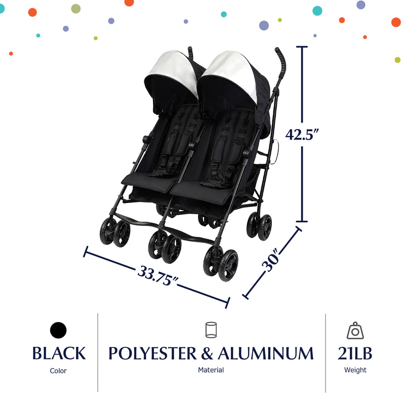 Summer 3Dlite Double Stroller for Infants & Toddlers, Black (Open Box)