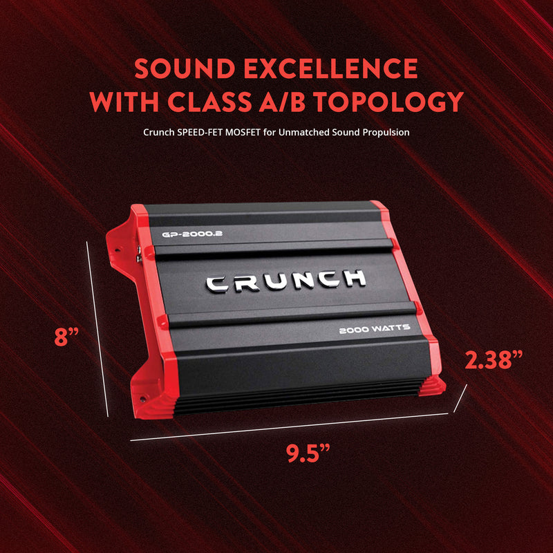 Crunch 2,000 Watt Adjustable 12dB Ground Pounder Car Amplifier, GP-2000.2, Black