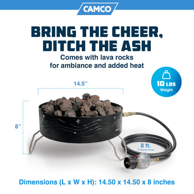 Camco Portable Campfire Outdoor Propane Heater Fire Pit with Lava Rocks, Black