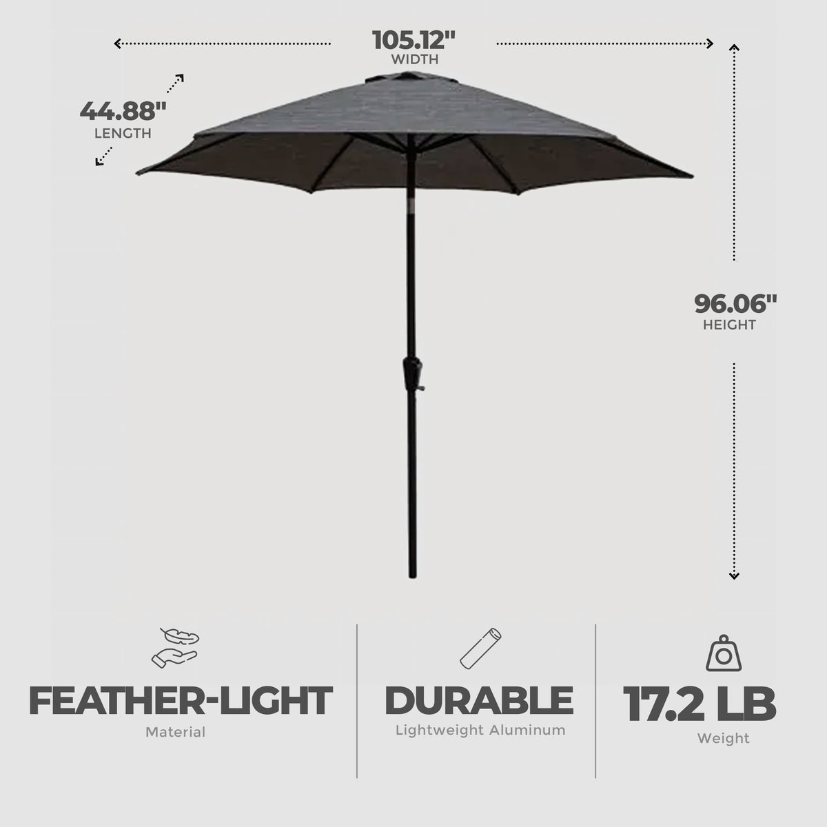 Four Seasons Tuscany Market Aluminum Umbrella w/ Crank & Tilt, Gray (Open Box)