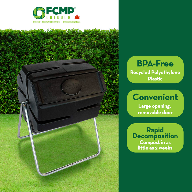 FCMP Outdoor 37 Gallon Single Chamber Roto Tumbling Garden Composting Bin, Black