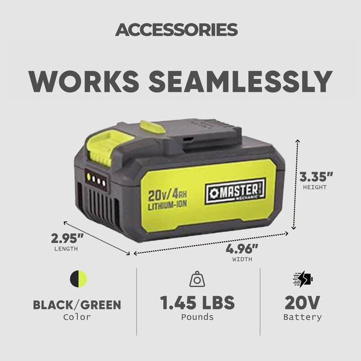 Master Mechanic 2 Pack 20 Volt Lithium Ion Rechargeable Tool Charging Battery