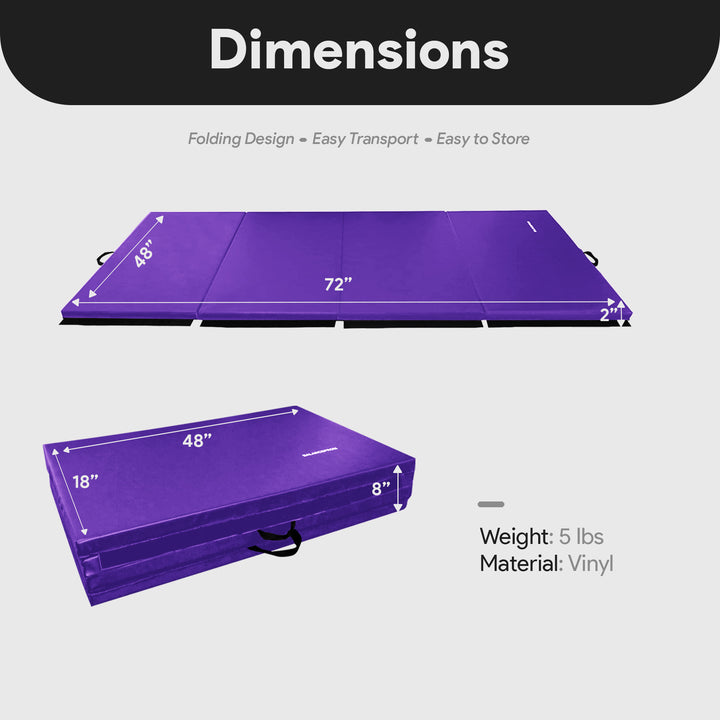 BalanceFrom 4' x 6' x 2" All Purpose Folding Fitness Gymnastics Gym Mat, Purple - VMInnovations