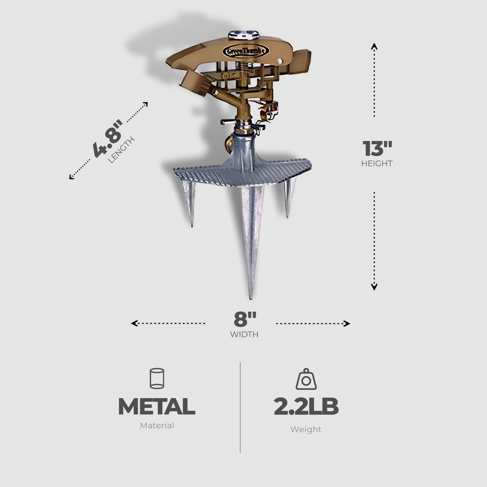 Green Thumb 8,500 Square Feet 106 Ft Diameter Coverage Solid Metal Sprinkler - VMInnovations