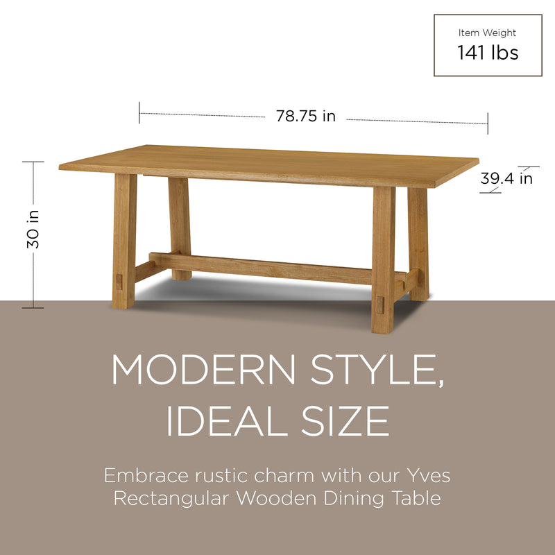 Maven Lane Yves Rectangular Wooden Dining Table in Weathered Natural Finish