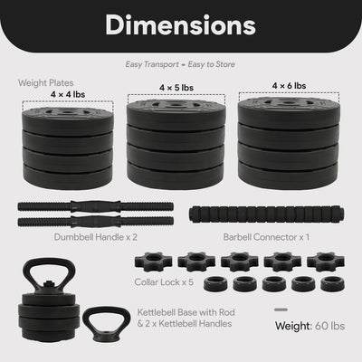 Fitvids 4 in 1 Adjustable Dumbbell Set, 60lbs Free Weights Set (Open Box)