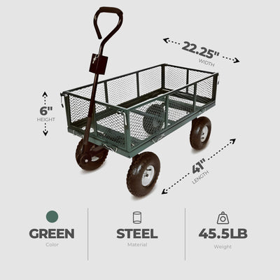 Green Thumb 4 Wheel 38 x 20 Inches Garden Cart with Removable Mesh Sidewalls - VMInnovations