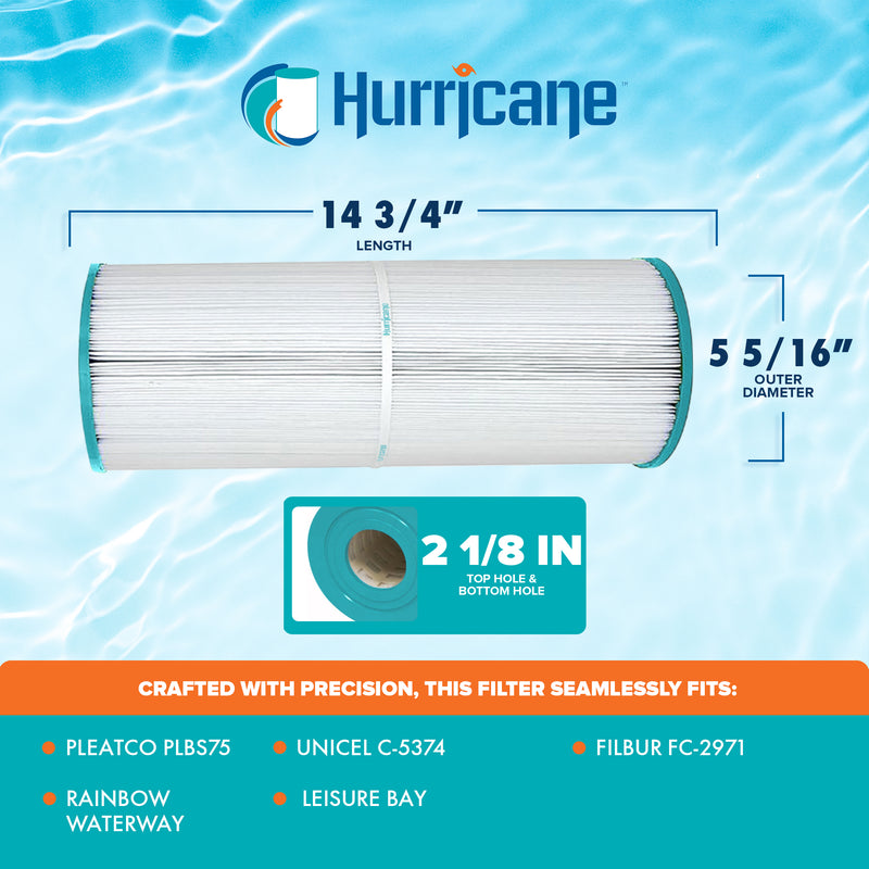 Hurricane Replacement Spa Filter Cartridge for Pleatco PLBS75 and Unicel C-5374