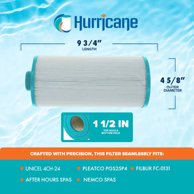 Hurricane 4 Pack Replacement Spa Filter Cartridge for PGS25P4 & 4CH-24, White