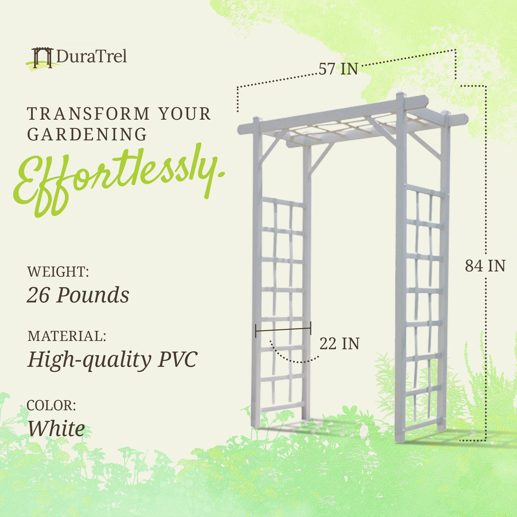 Dura-Trel Arbor 57"x85" PVC Outdoor Garden Arch Lattice Trellis,White(For Parts) - VMInnovations