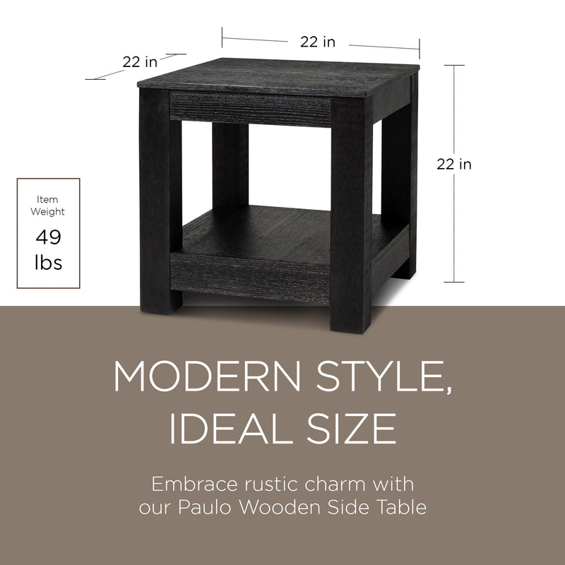 Maven Lane Paulo Wooden Side Table in Weathered Black Finish (Open Box)