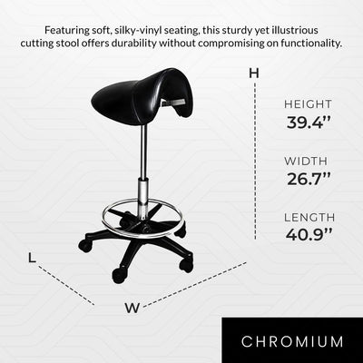 Chromium Professional Rotating Saddle Cutting Stool with  Foam Cushions, Black