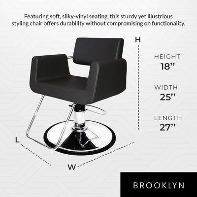 Chromium Brooklyn Professional Styling Chair w/High Density Foam Cushions, Black