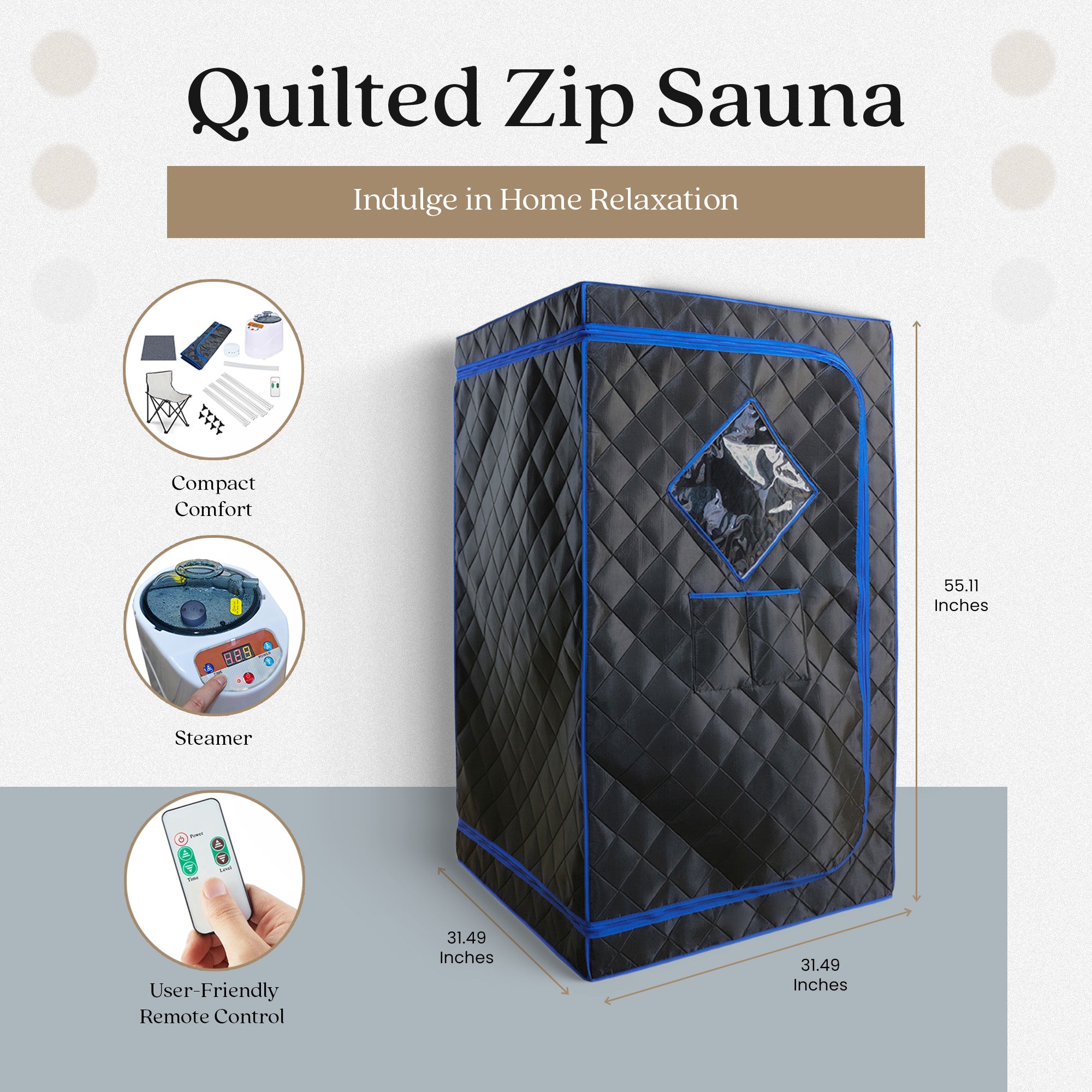 JOMEED 31x31 Inch Quilted Zip Sauna w/Chair for Home Relaxation, Black(Open Box) - VMInnovations