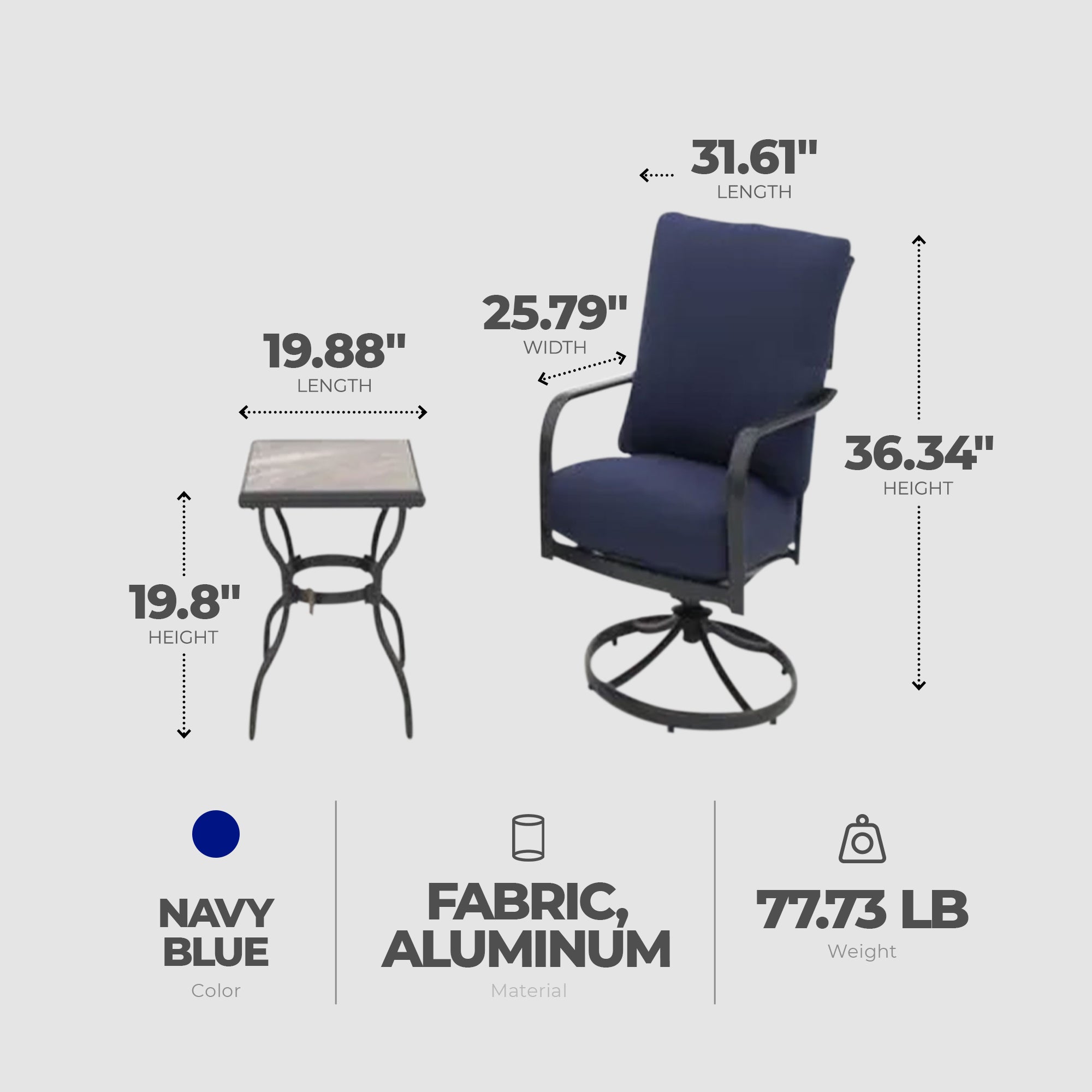 Four Seasons Courtyard Brookfield 3pc Deep Seating Patio Set, Navy (Open Box) - VMInnovations