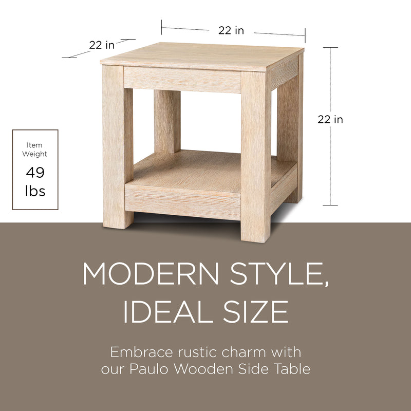 Maven Lane Paulo Wooden Side Table in Weathered White Finish