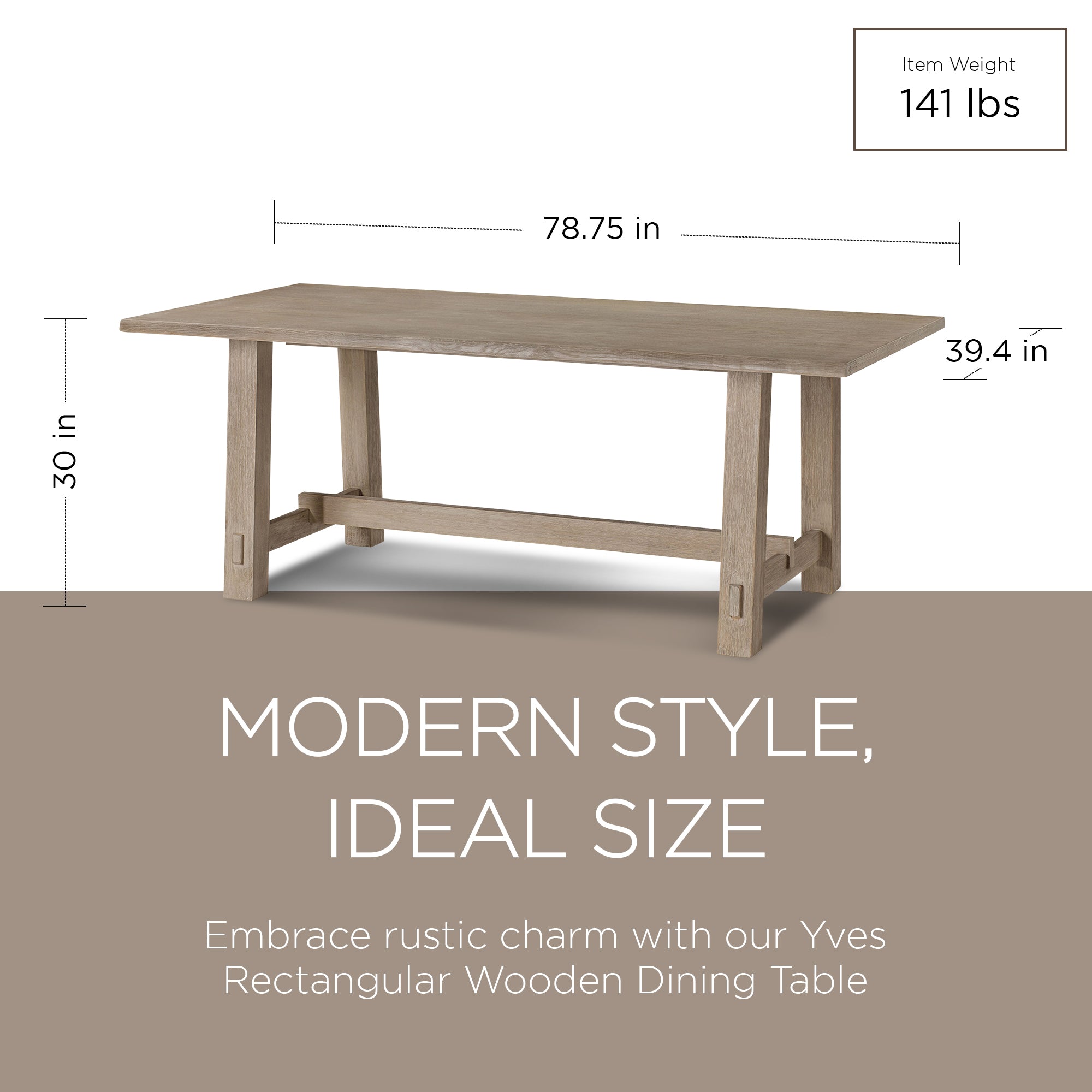 Maven Lane Yves Rectangular Wooden Dining Table in Weathered Grey Finish (Used)