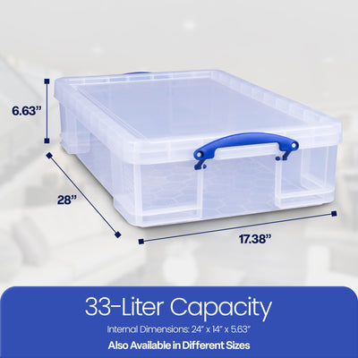 Really Useful Box 33L Storage Container w/Snap Lid & Clip Lock Handle, Clear - VMInnovations