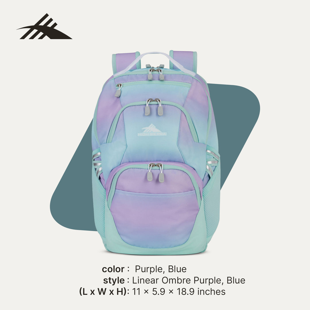 High Sierra Backpack, Fits most 17” Laptops, 30L Capacity, Purple Blue(Open Box) - VMInnovations