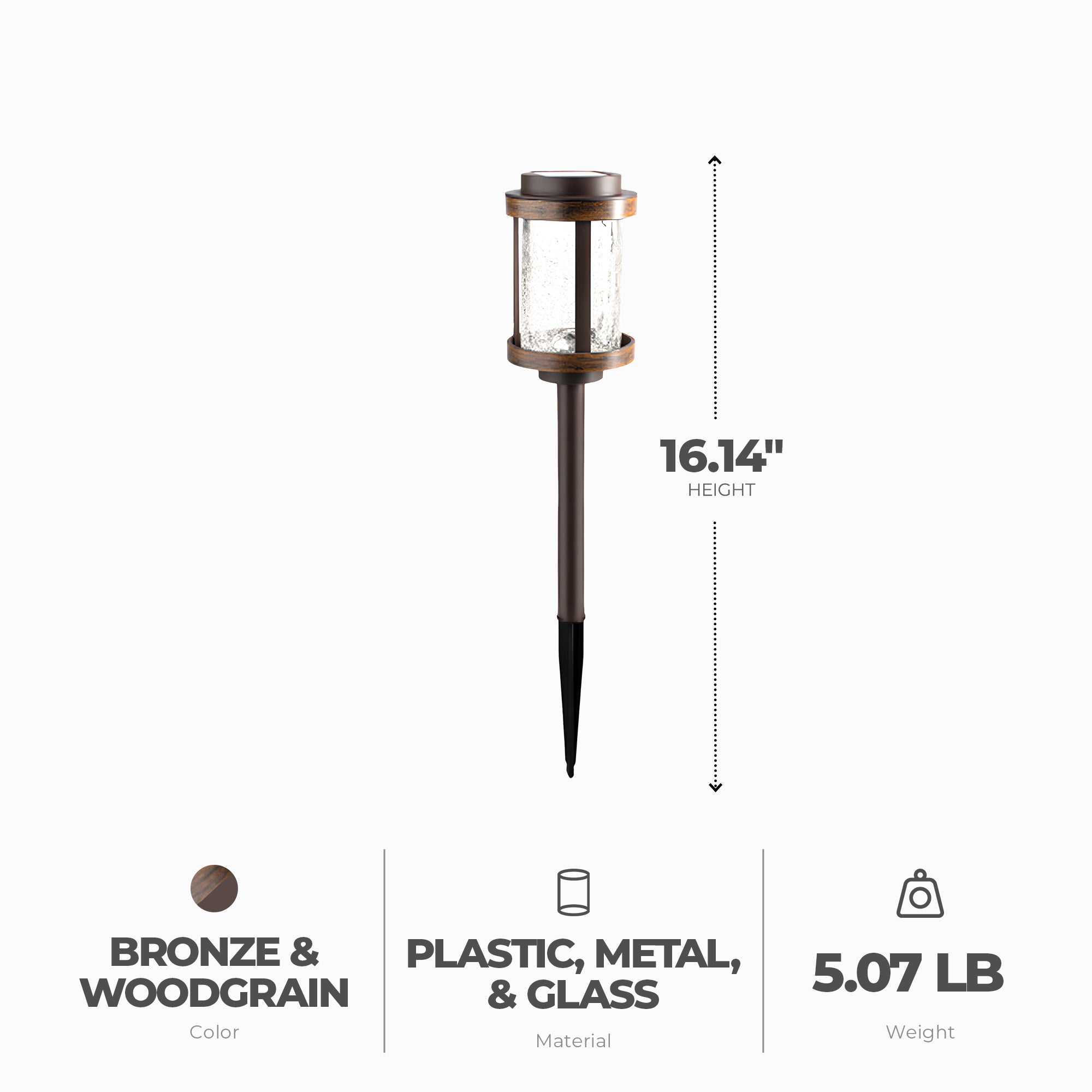 Fusion Solar Stake Crackle Glass Light, Bronze with Woodgrain Finish, 4 Pack - VMInnovations