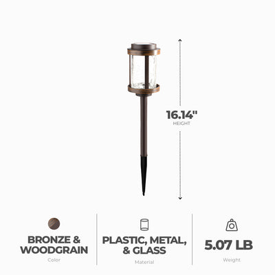 Fusion Solar Stake Crackle Glass Light, Bronze with Woodgrain Finish, 4 Pack - VMInnovations