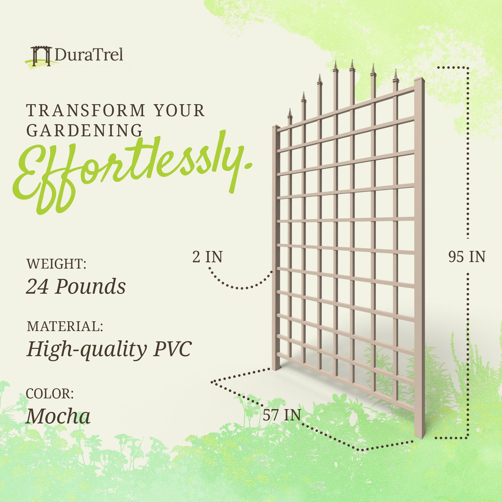 Dura-Trel Winchester 57 x 95 Inch PVC Outdoor Garden Trellis, Mocha (For Parts) - VMInnovations