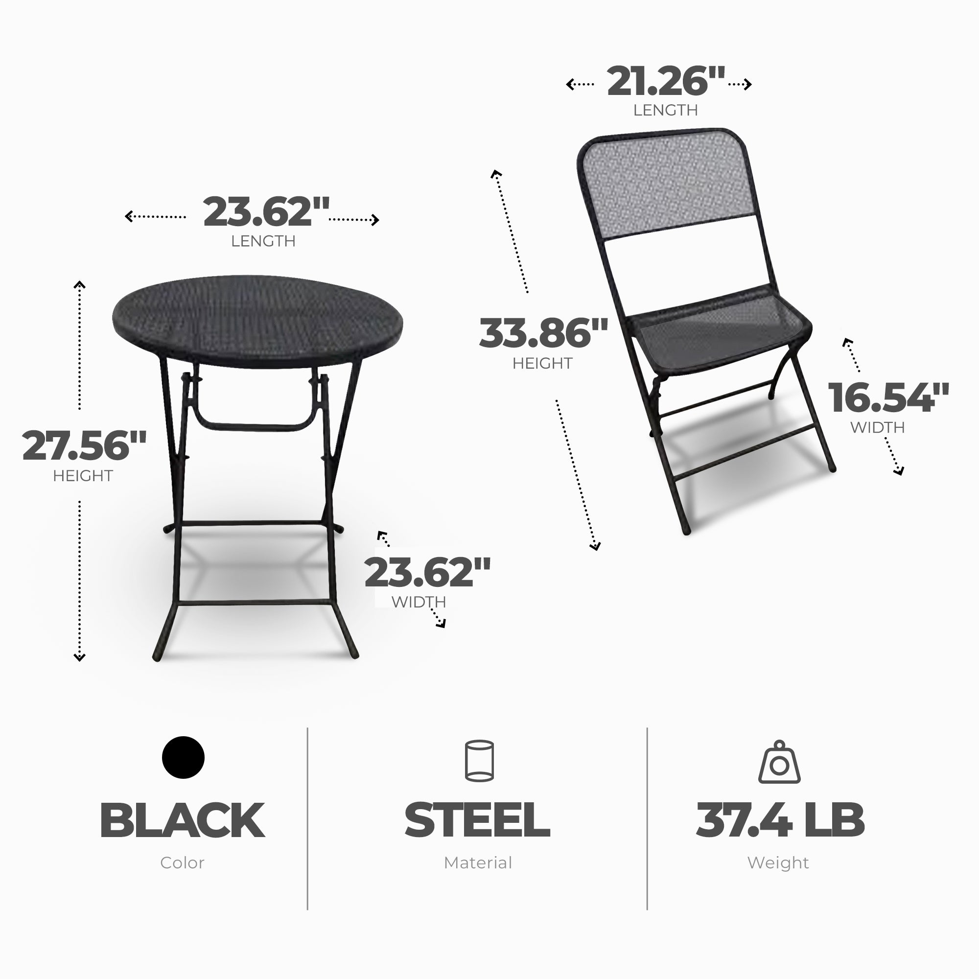 Four Seasons Courtyard Padova Foldable 3pc Bistro Dining Set, Black (Open Box) - VMInnovations