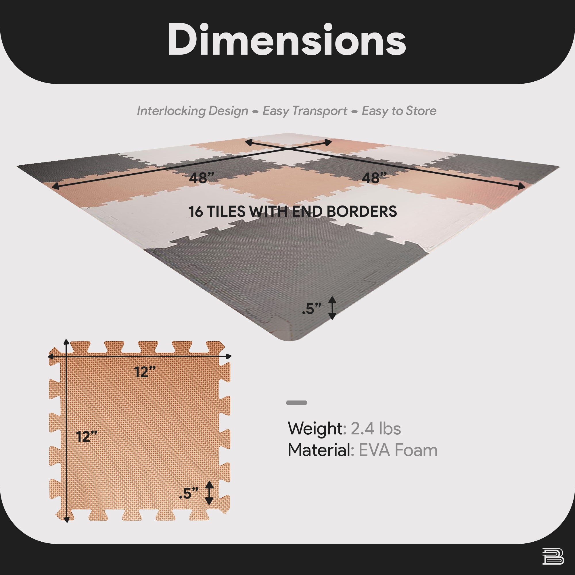BalanceFrom Fitness 16 Tile Thick Interlocking Puzzle Foam Exercise Play Mat - VMInnovations