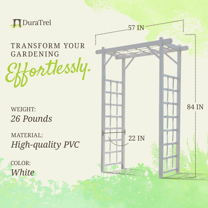 Dura-Trel Arbor 57"x85" PVC Outdoor Garden Arch Lattice Trellis,White(For Parts)