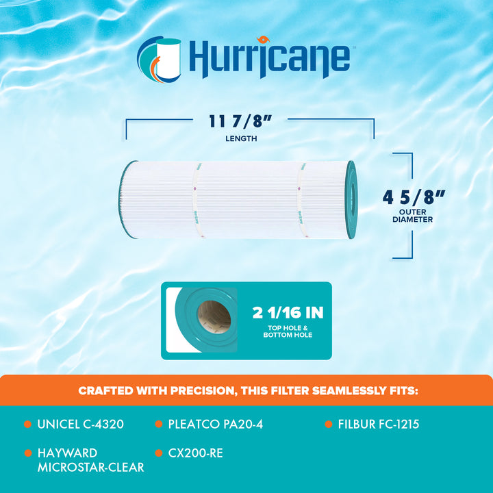 Hurricane Replacement Spa Filter Cartridge for PA20-4 and Unicel C-4320, 4 Pack