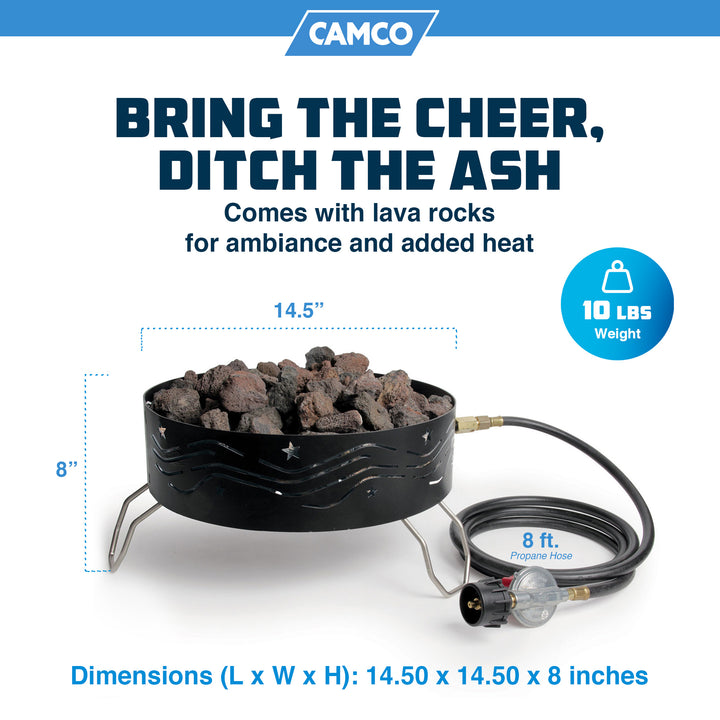 Camco Portable Campfire Propane Heater Fire Pit w/ Lava Rocks, Black (Open Box)