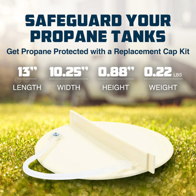 Camco Replacement Cap Kit Tank Cover with Caps and Lanyard for RV Propane, Beige - VMInnovations