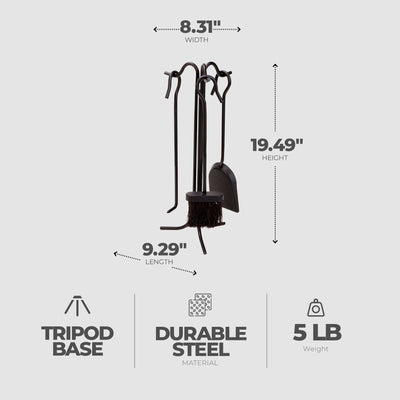 Panacea 4pc Fireplace Tool Set w/Brush, Shovel, Poker, & Stand, Black (Open Box) - VMInnovations