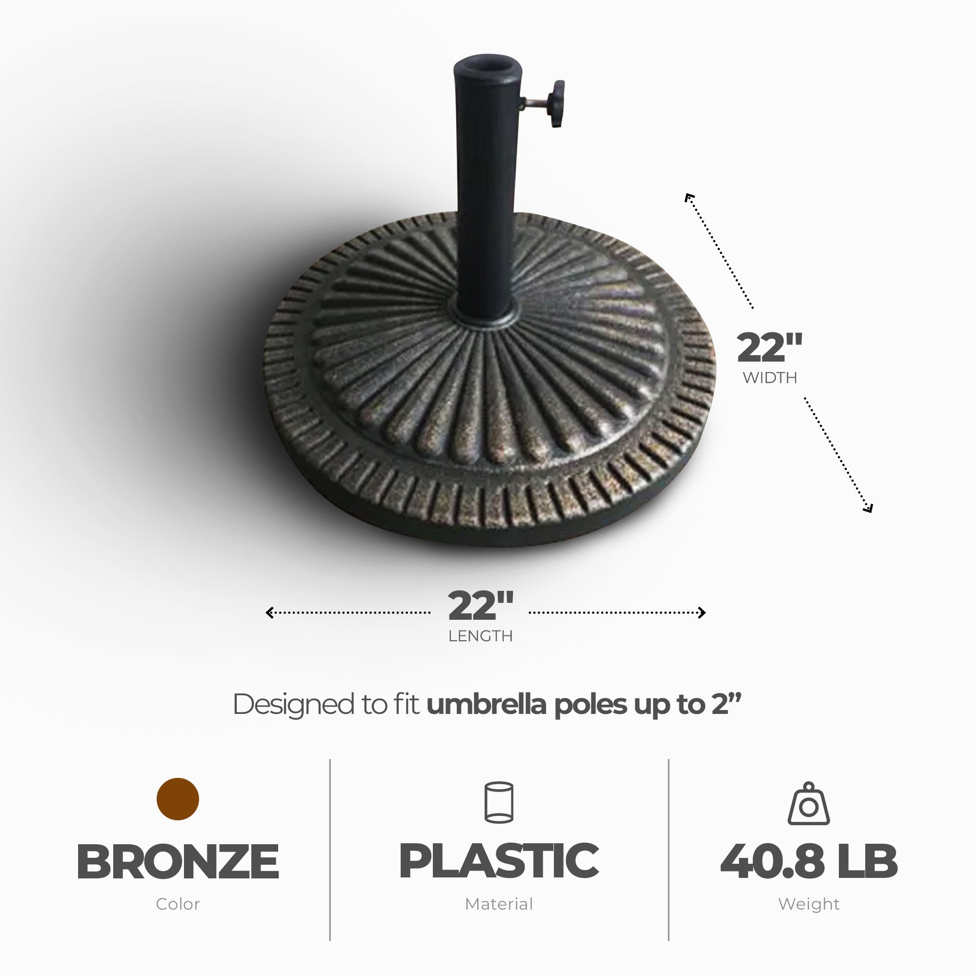 Four Seasons Courtyard 22" Base Fits Up To 2" Umbrella Pole, Bronze (Used) - VMInnovations