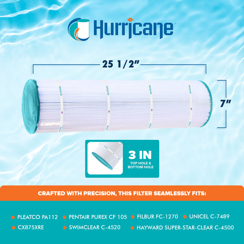 Hurricane Advanced Pool Filter Cartridge for PA112, C-7489, and FC-1275 (4 Pack)