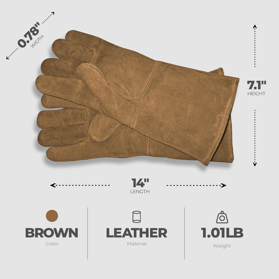 Panacea Breathable Fireplace Hearth Gloves Shields Splinters and Burns, Brown