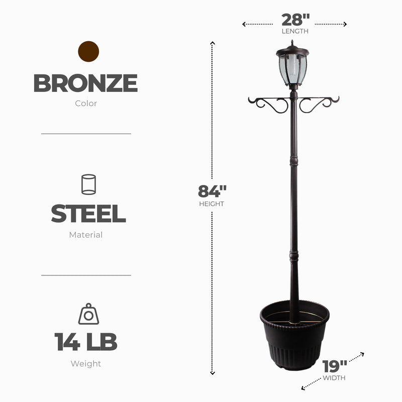 Sun-Ray Kenwick 7 Foot Single Head Solar Lamp Post & Planter, 1 Light, Bronze