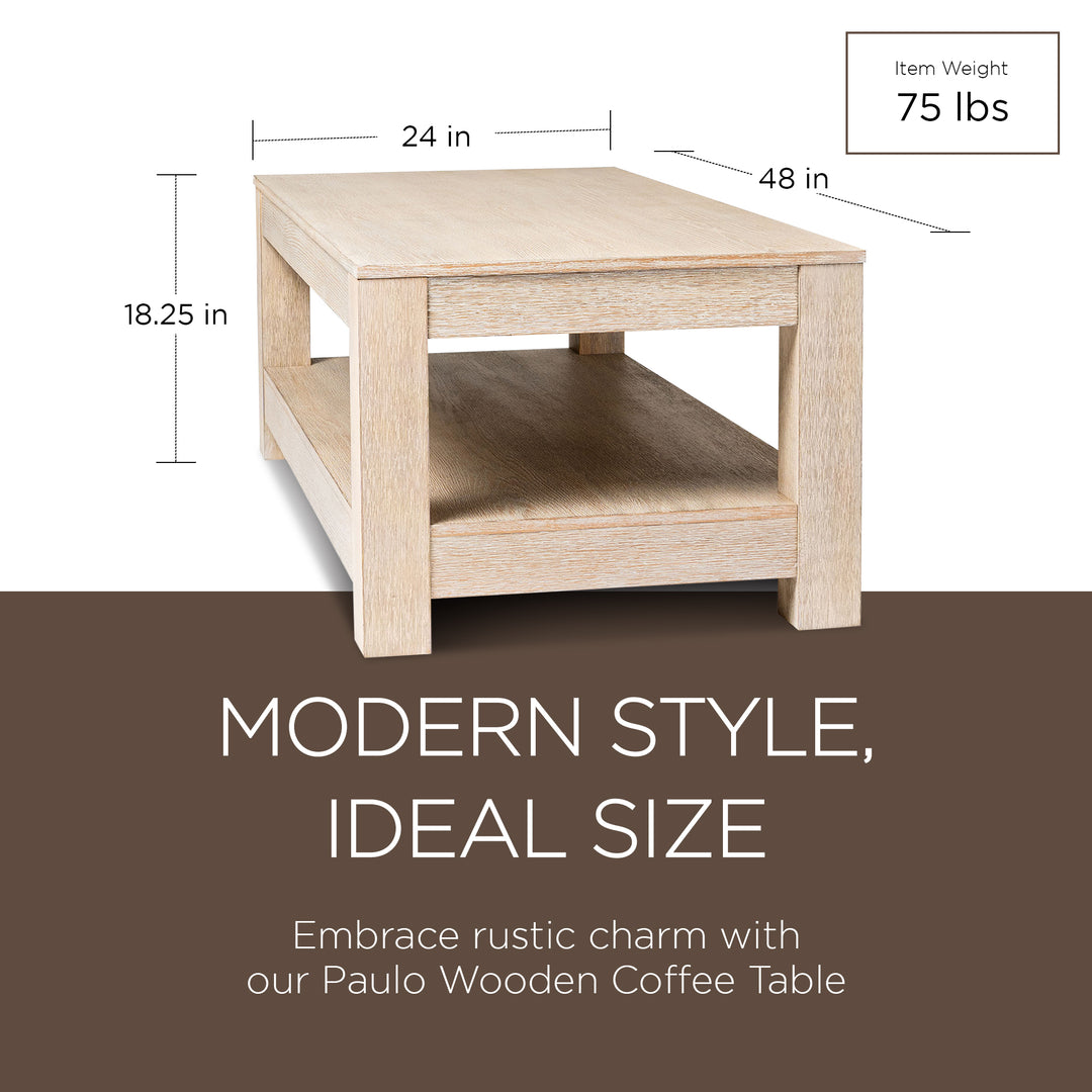 Maven Lane Paulo Wooden Coffee Table in Weathered White Finish (Used) - VMInnovations