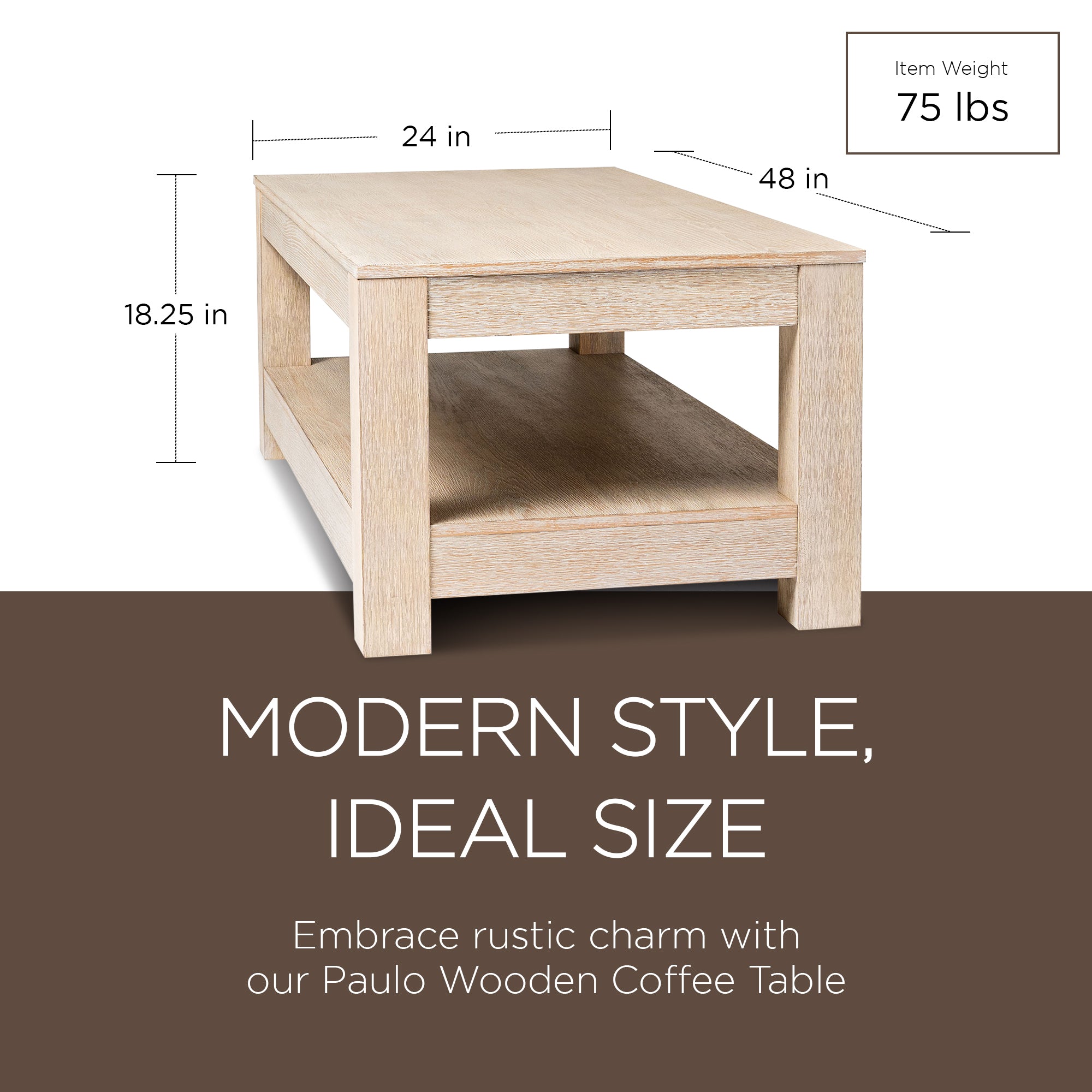 Maven Lane Paulo Wooden Coffee Table in Weathered White Finish (Used) - VMInnovations