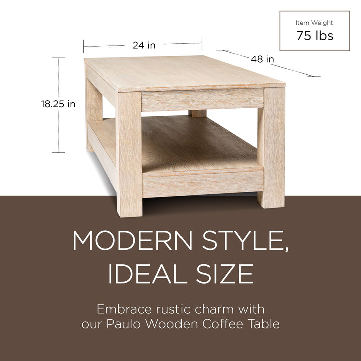 Maven Lane Paulo Wooden Coffee Table in Weathered White Finish (Used) - VMInnovations