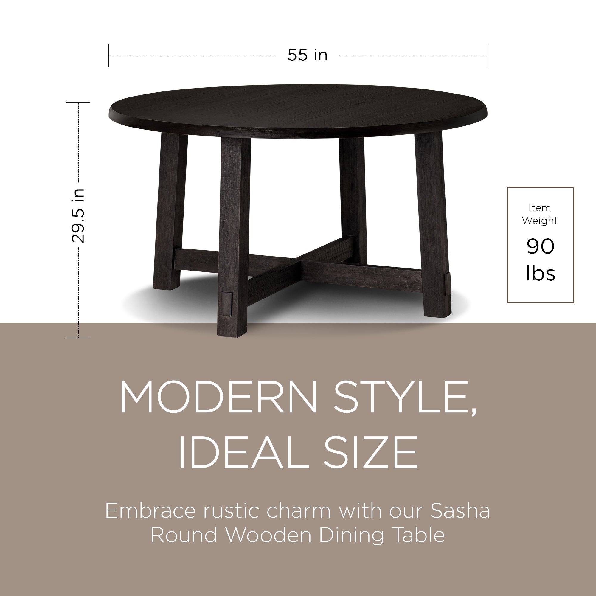 Maven Lane Sasha Round Wooden Dining Table in Weathered Black Finish - VMInnovations