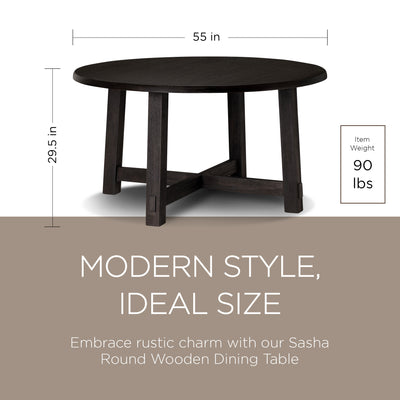 Maven Lane Sasha Round Wooden Dining Table in Weathered Black Finish - VMInnovations