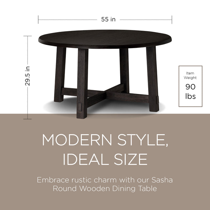 Maven Lane Sasha Round Wooden Dining Table in Weathered Black Finish