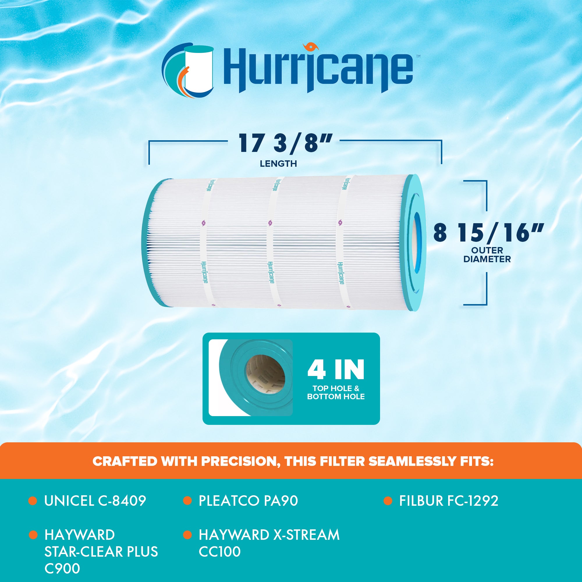 Hurricane Replacement Spa Filter Cartridge for PA90 and Unicel C-8409, 4 Pack