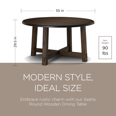 Maven Lane Sasha Round Wooden Dining Table in Weathered Brown Finish (Open Box)