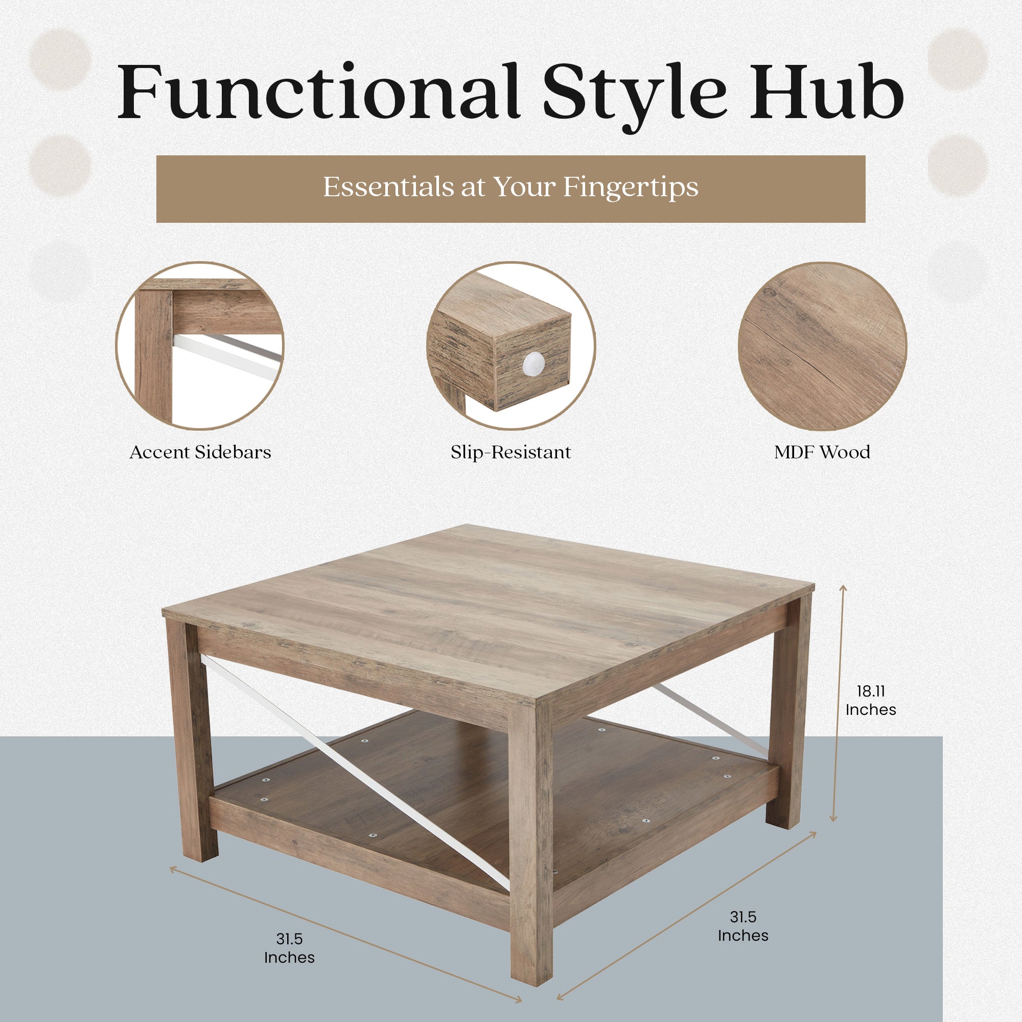 JOMEED 31.5" Square Coffee Table Modern Living Room Furniture, Beige (For Parts) - VMInnovations