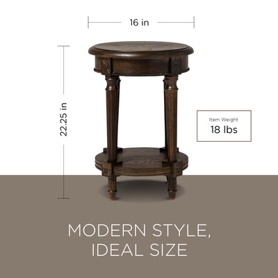 Maven Lane Traditional Round Wooden Side Table, Antiqued Brown Finish (Open Box) - VMInnovations